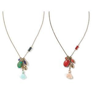 Banana Republic Red and Green tassel Pendant Necklace NWT 45 Each Set of 2